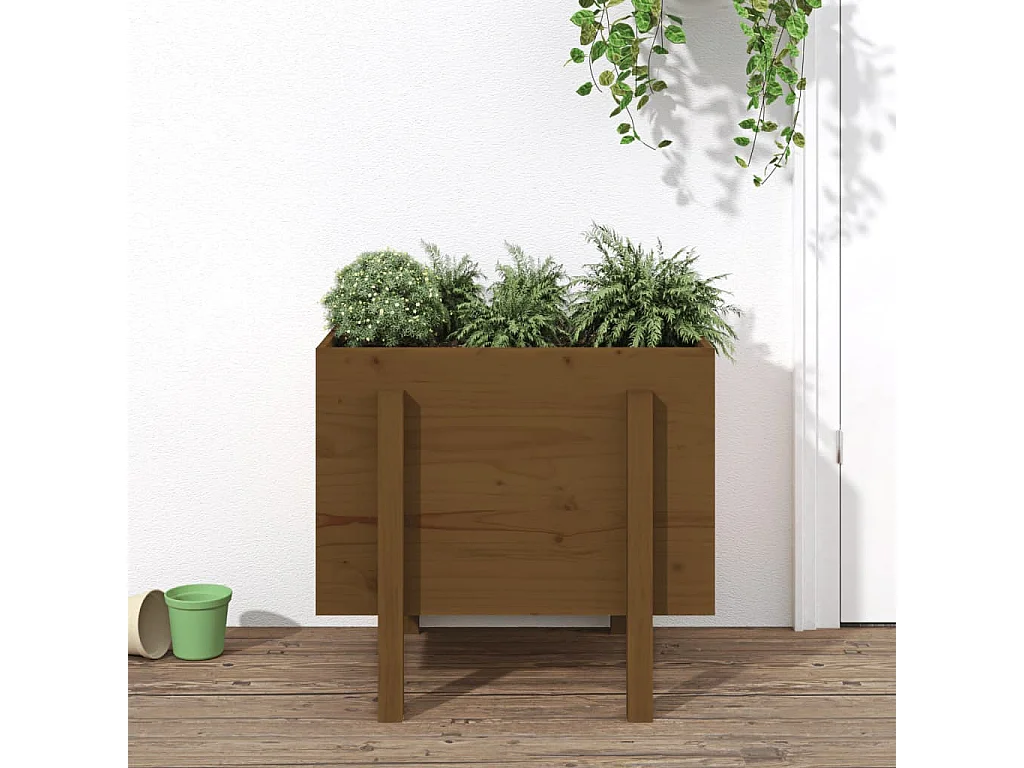 Jardinera de madera maciza de pino marrón miel 62x50x57 cm