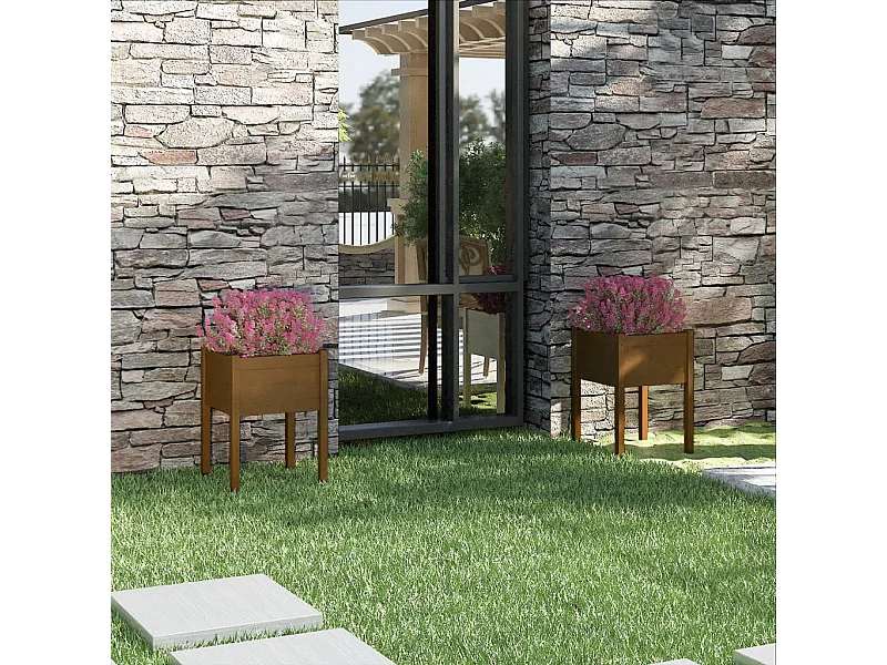 Jardinières 2 pièces Marron miel 50x50x70 cm Bois de pin massif