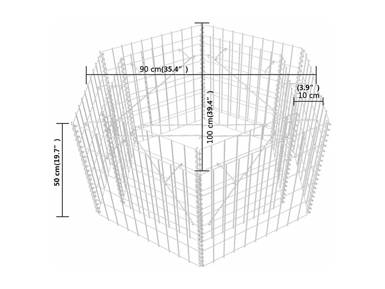 Lit surélevé à gabion hexagonale 100 x 90 x 50 cm
