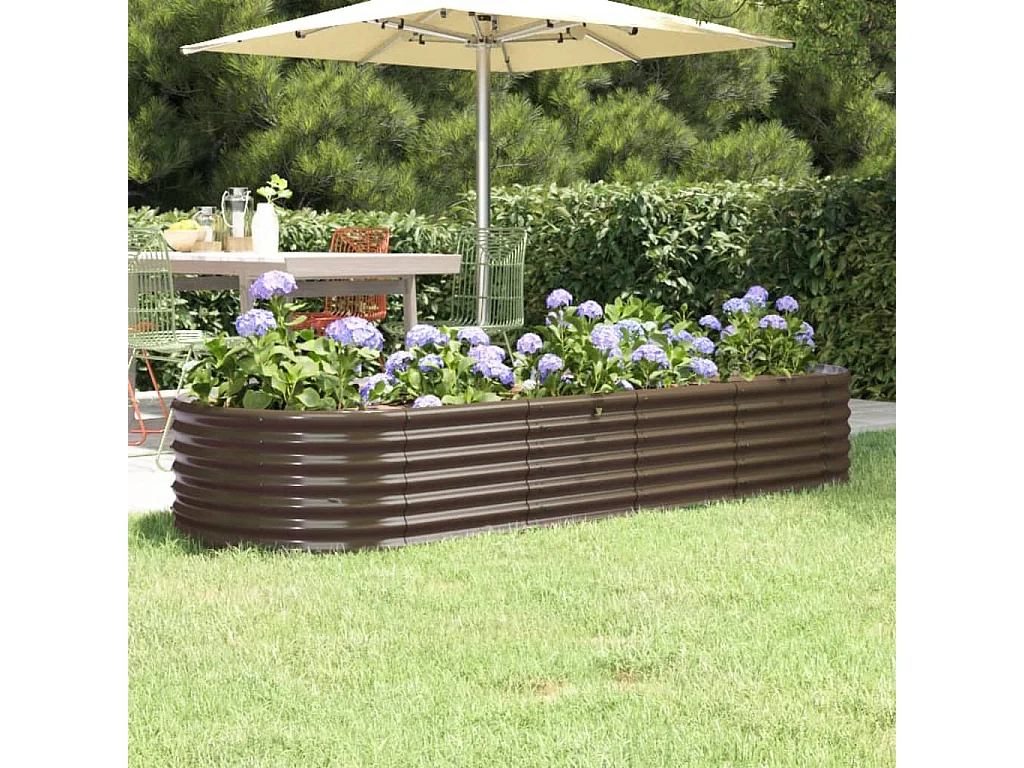 Canteiro elevado jardim 224x80x36cm aço revestido a pó castanho