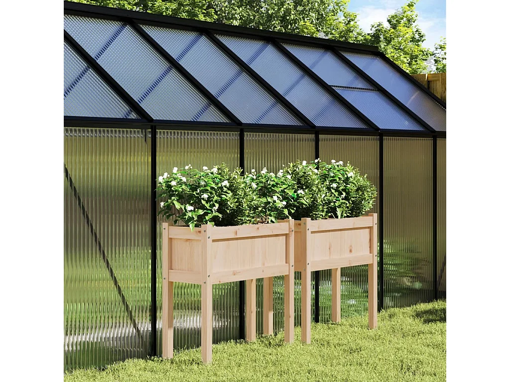 Jardinières 2 pièces avec pieds bois de pin massif