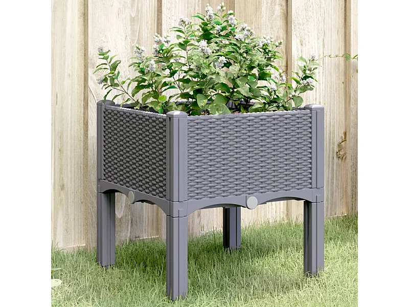 Vaso/floreira de jardim c/ pernas 40x40x42 cm PP cinzento