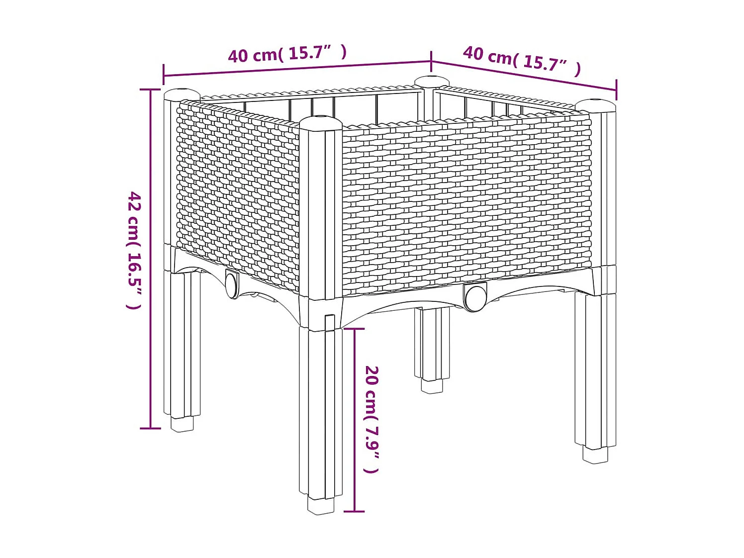 Jardinière avec pieds gris 40x40x42 cm PP