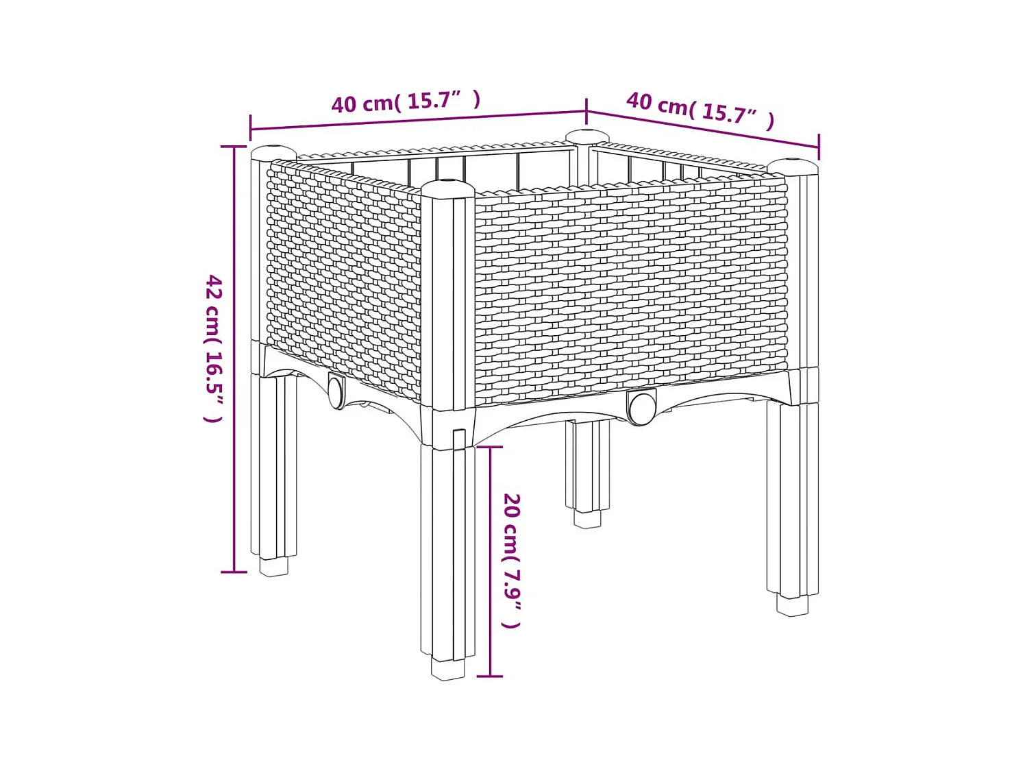 Vaso/floreira de jardim c/ pernas 40x40x42 cm PP cinzento