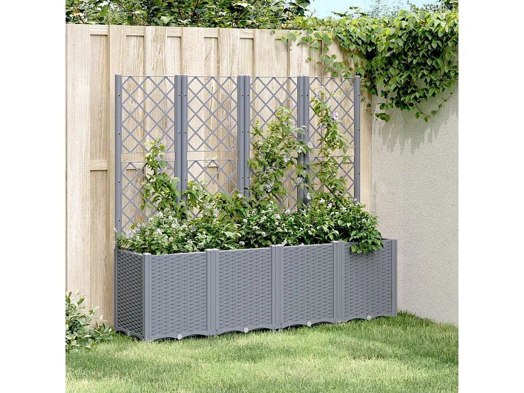 Jardinière avec treillis gris 160x40x140 cm PP