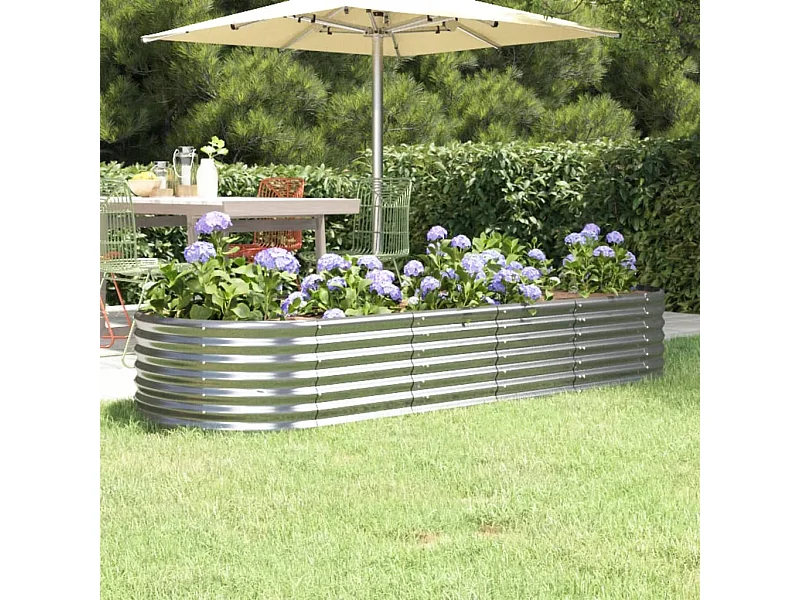 Canteiro elevado jardim 224x80x36cm aço revestido a pó prateado