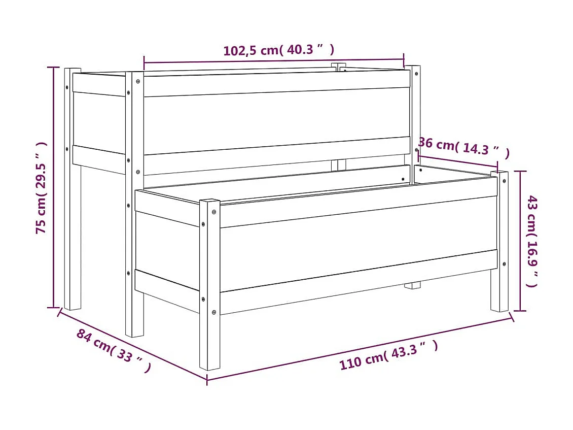 Jardinière 110x84x75 cm Bois massif de pin