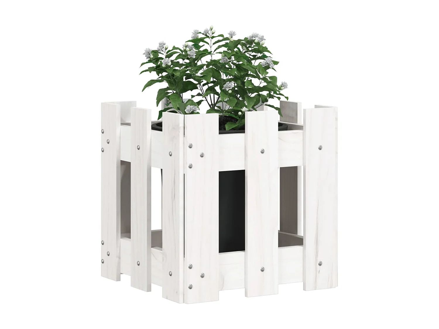 Jardinière avec design de clôture blanc 30x30x30 cm pin massif