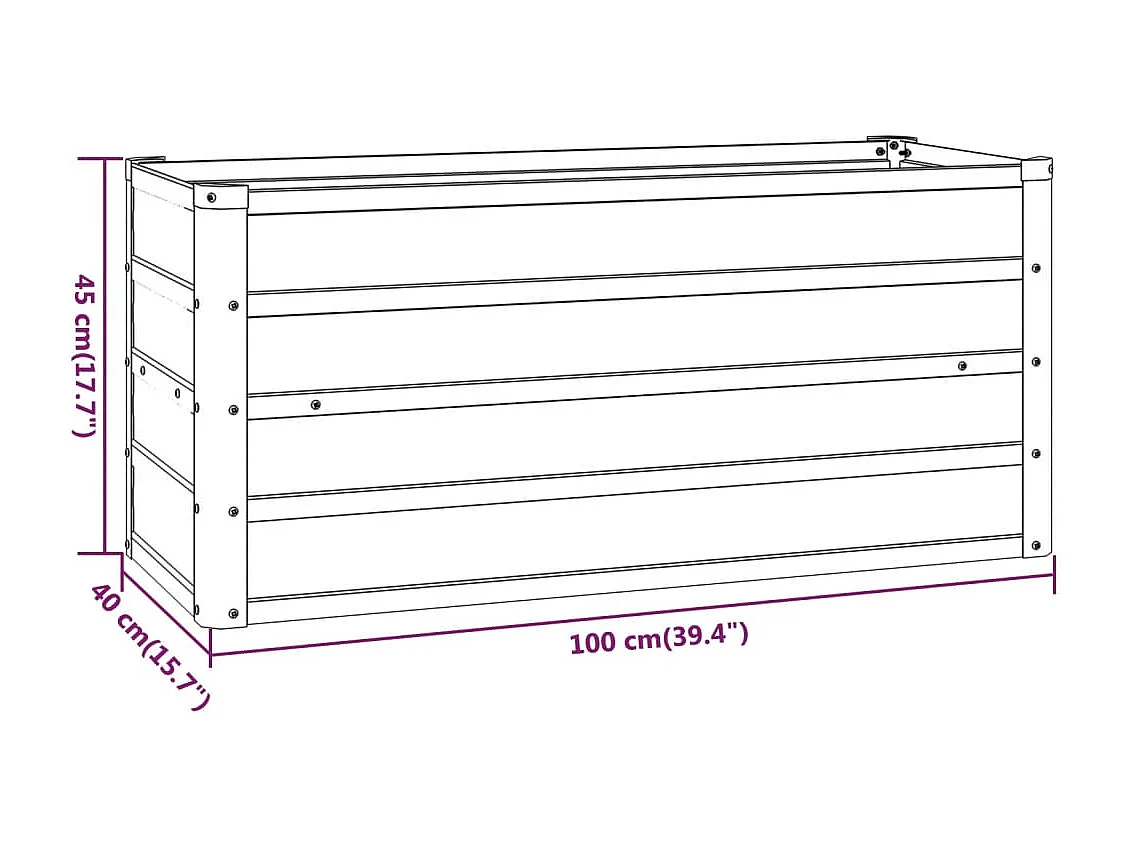 Arriate oxidado de acero corten 100x40x45 cm