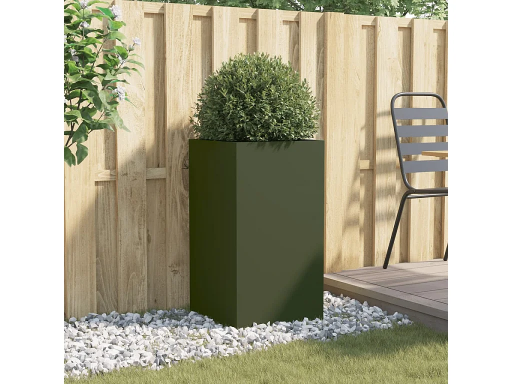 Jardinera de acero laminado en frío verde oliva 42x38x75 cm