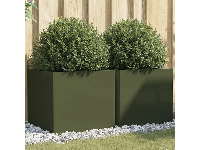 Jardinières 2 pièces vert olive 49x47x46 cm acier laminé à froid