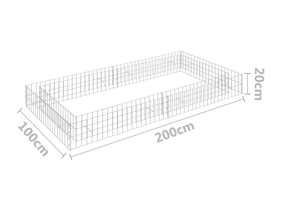 Lit surélevé à gabion Acier galvanisé 200x100x20 cm