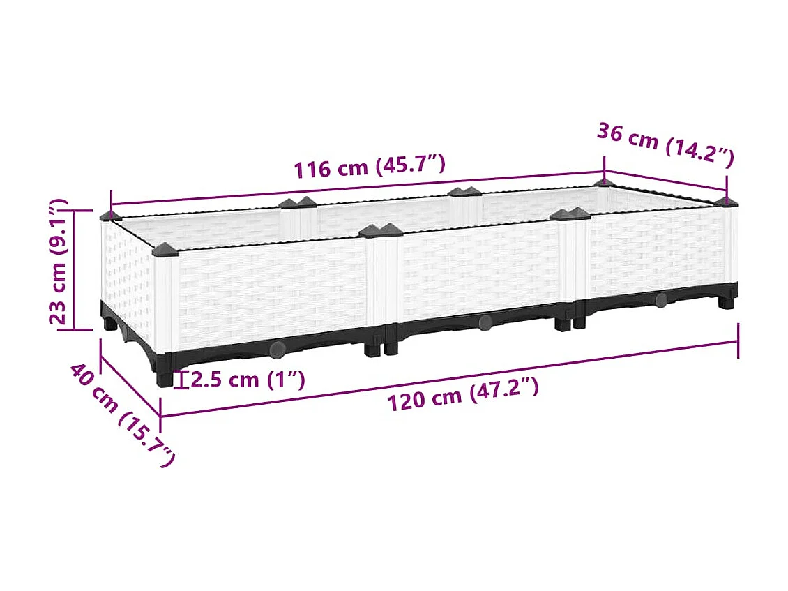 Canteiro elevado 120x40x23 cm polipropileno