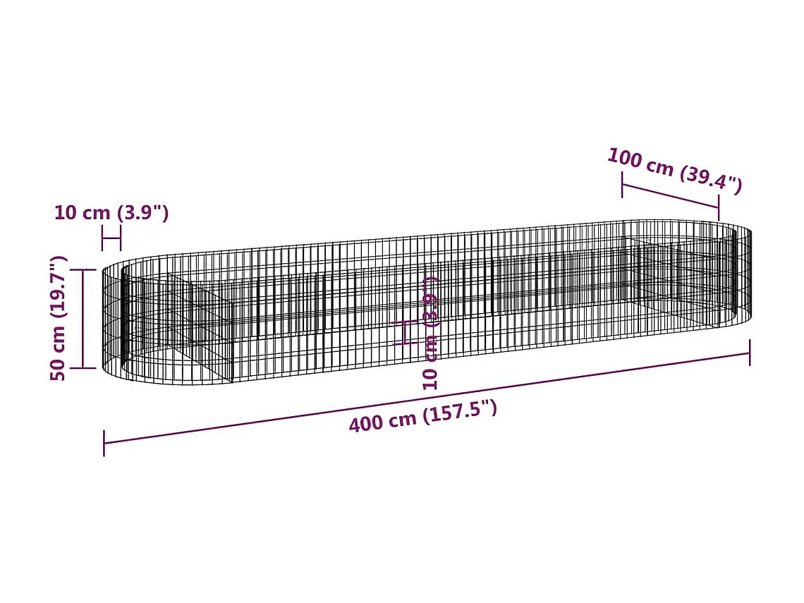 Lit surélevé à gabion Fer galvanisé 400x100x50 cm