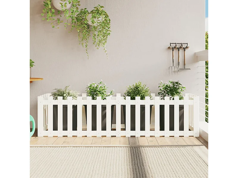 Arriate elevado jardín con valla madera pino blanco 200x50x50cm