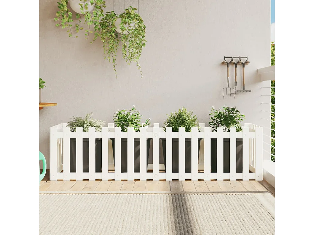 Canteiro elevado design cerca 200x50x50 cm pinho maciço branco