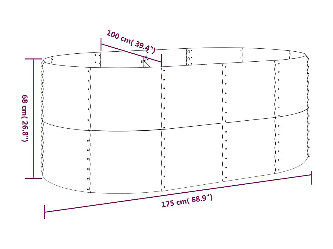 Canteiro elevado jardim 175x100x68 aço revestido a pó prateado