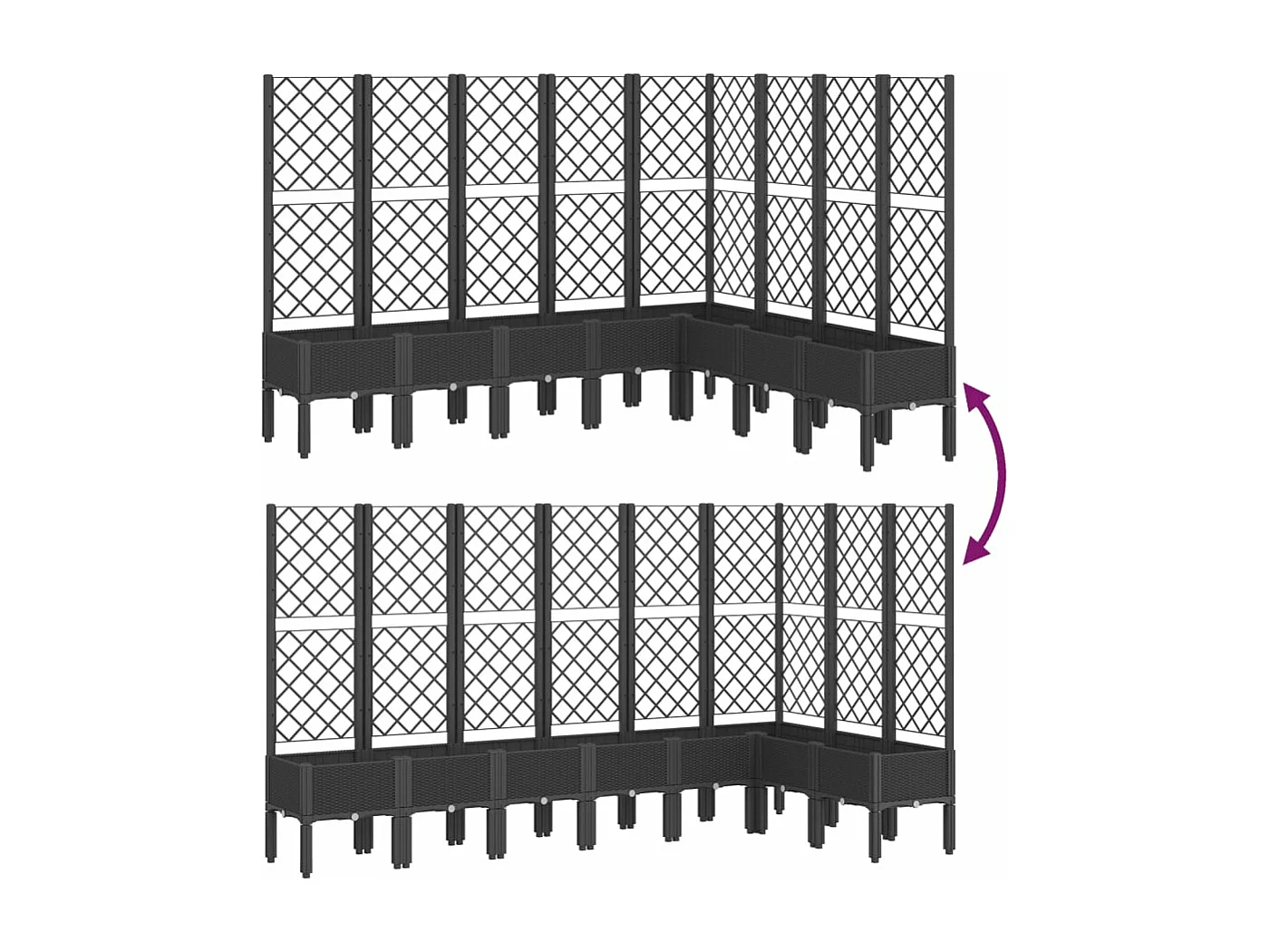 Vaso/floreira de jardim c/ treliça 200x160x142 cm PP preto