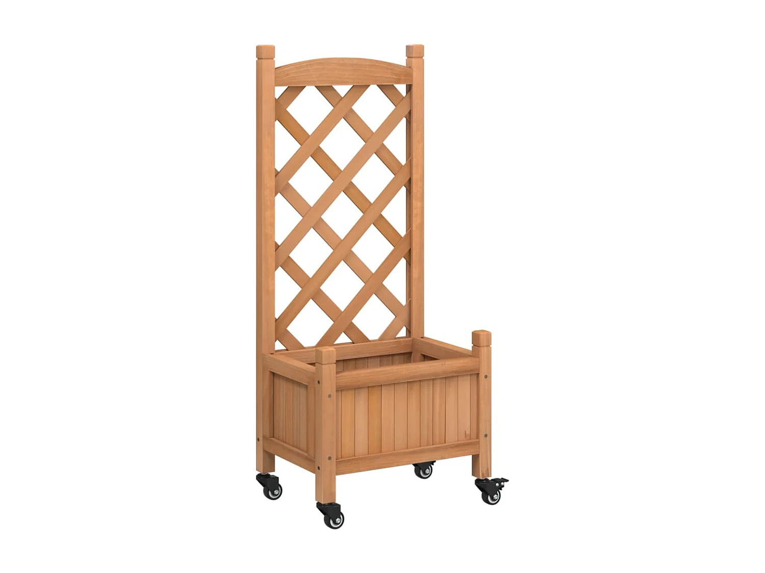 Jardinière avec treillis et roues marron bois massif de sapin