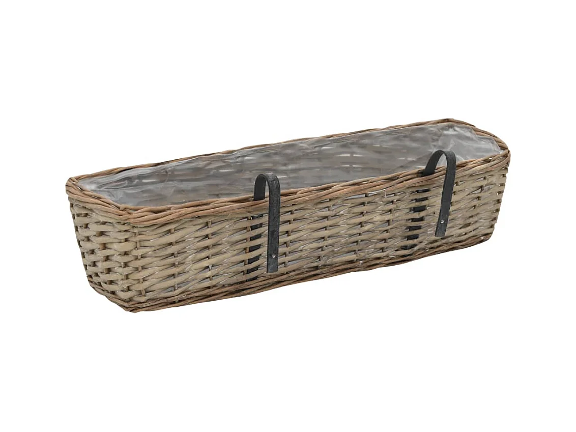 Jardinière de balcon 2 pièces Osier avec doublure en PE 60 cm