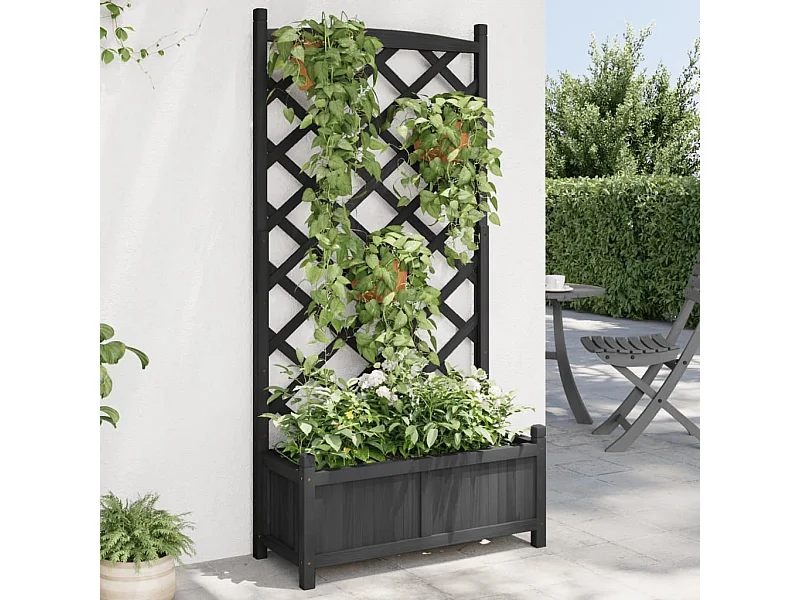 Jardinera con enrejado madera maciza de abeto negro