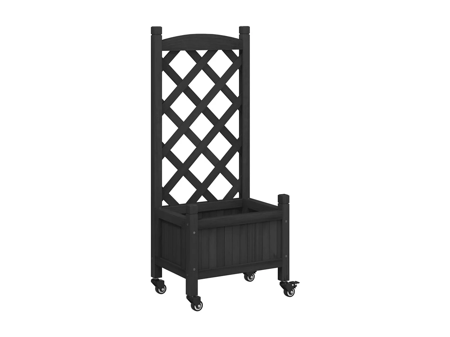 Jardinera con enrejado y ruedas madera maciza de abeto negro