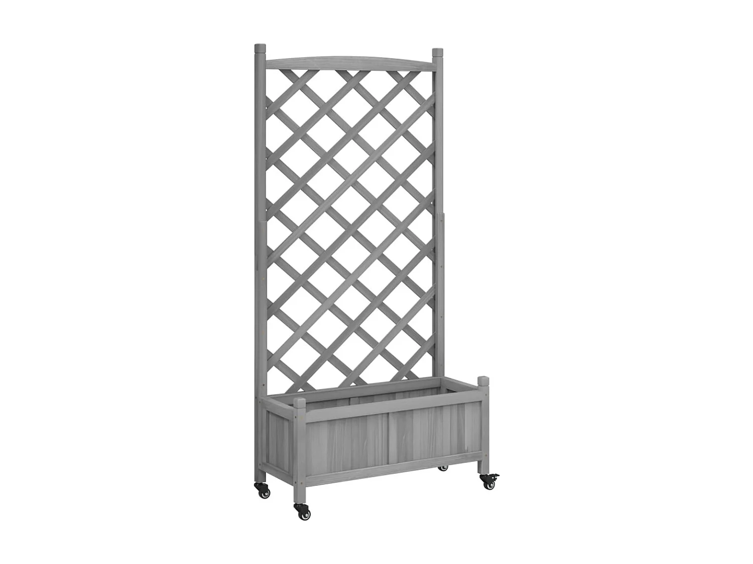 Jardinière avec treillis et roues gris bois massif de sapin