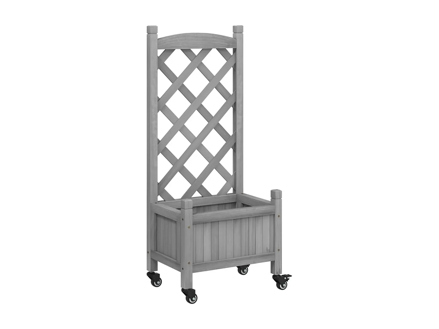 Jardinera con enrejado y ruedas madera maciza de abeto gris