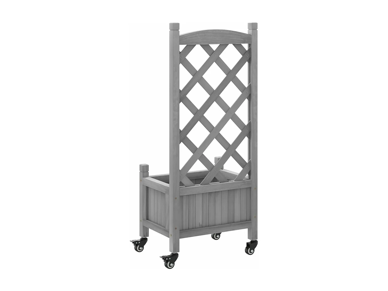 Jardinera con enrejado y ruedas madera maciza de abeto gris