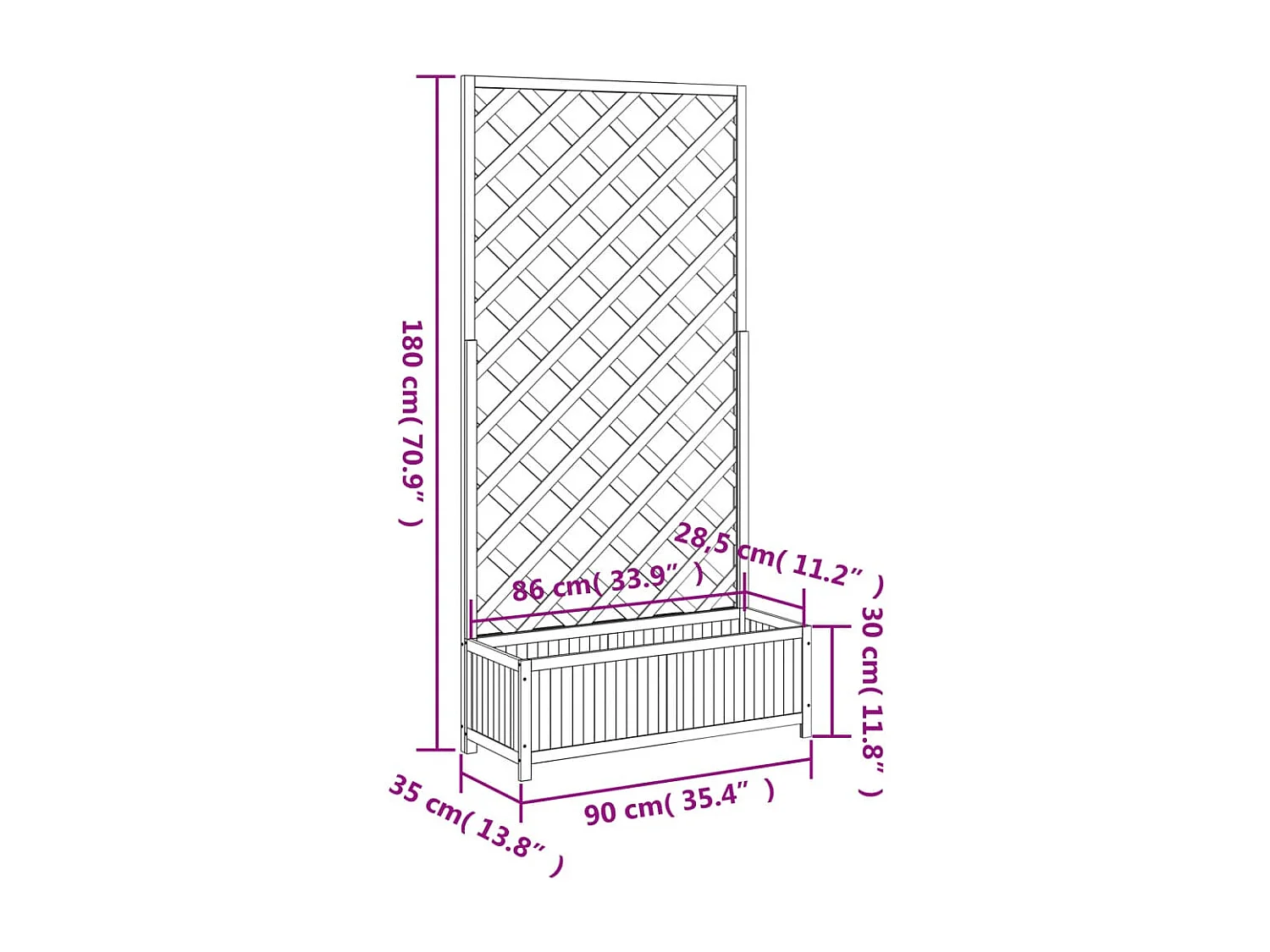 Jardinera con enrejado madera maciza de abeto negro