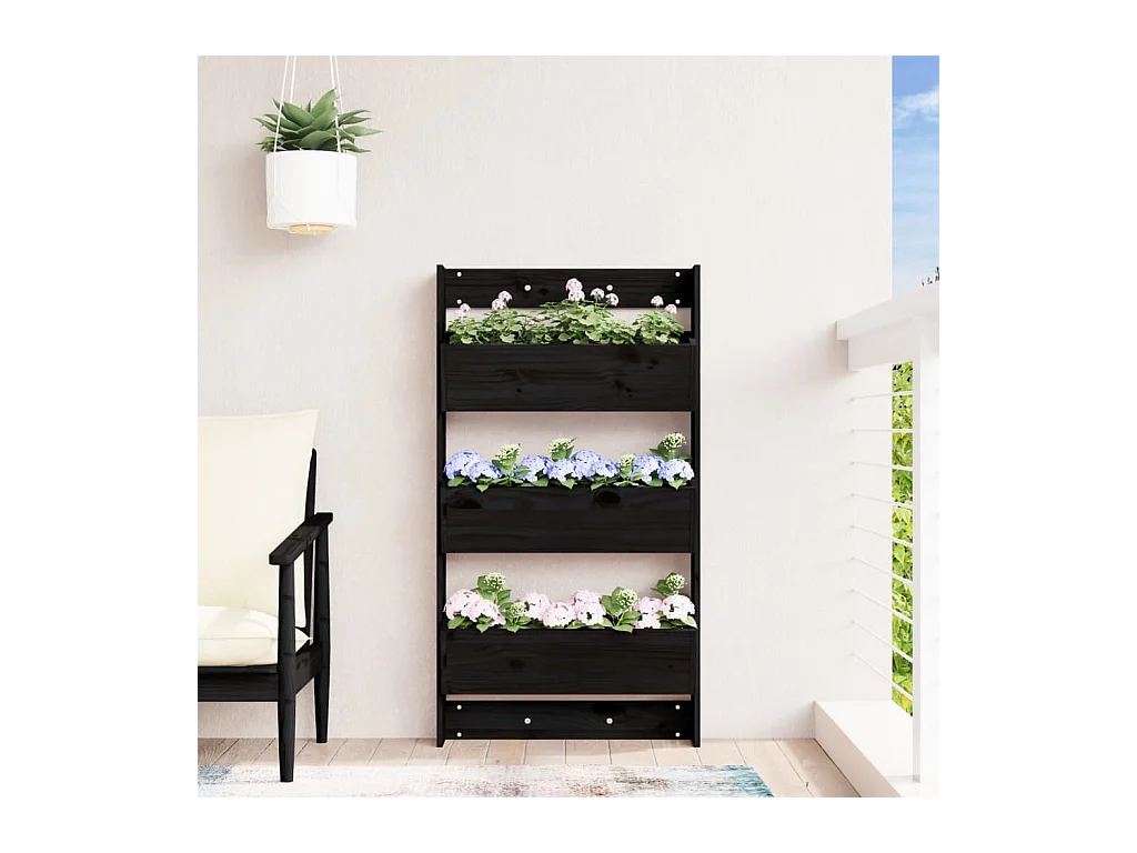 Jardinera de pared 3 niveles madera pino negro 60x18,5x110 cm