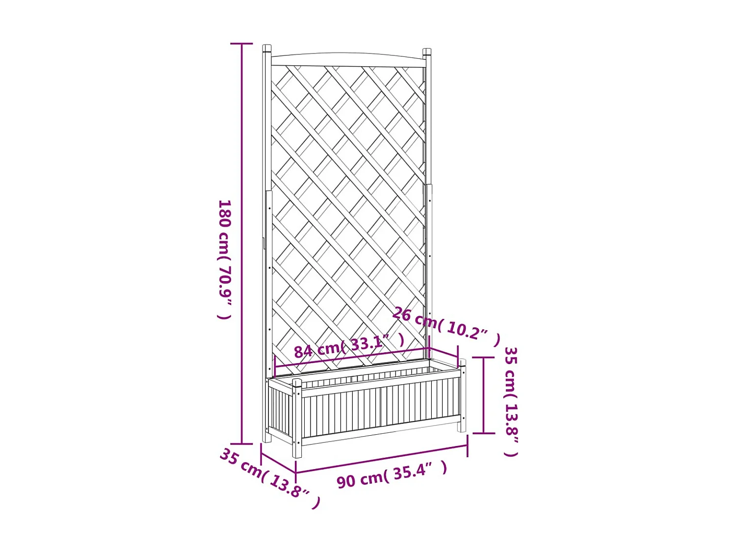 Jardinera con enrejado de madera maciza de abeto marrón