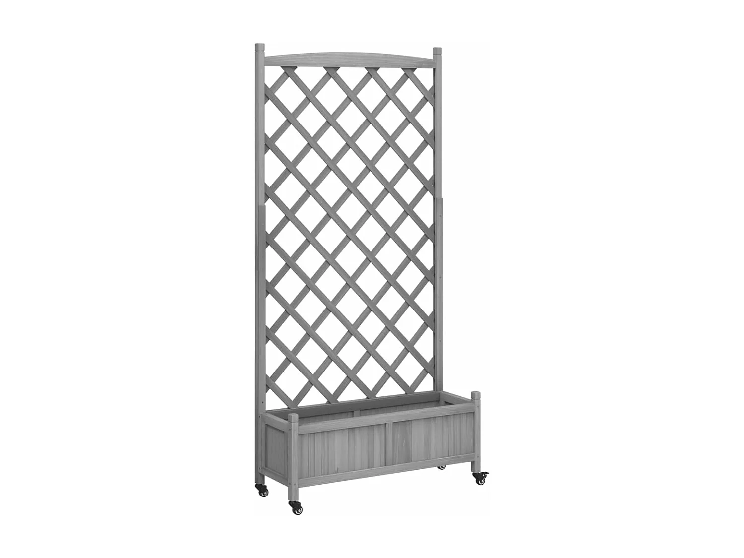 Jardinière avec treillis et roues gris bois massif de sapin