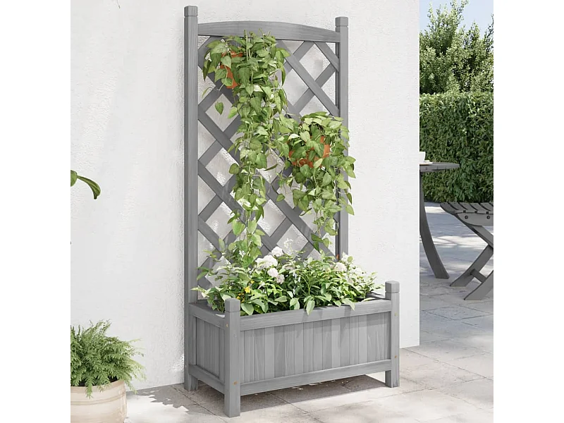 Jardinière avec treillis gris bois massif de sapin