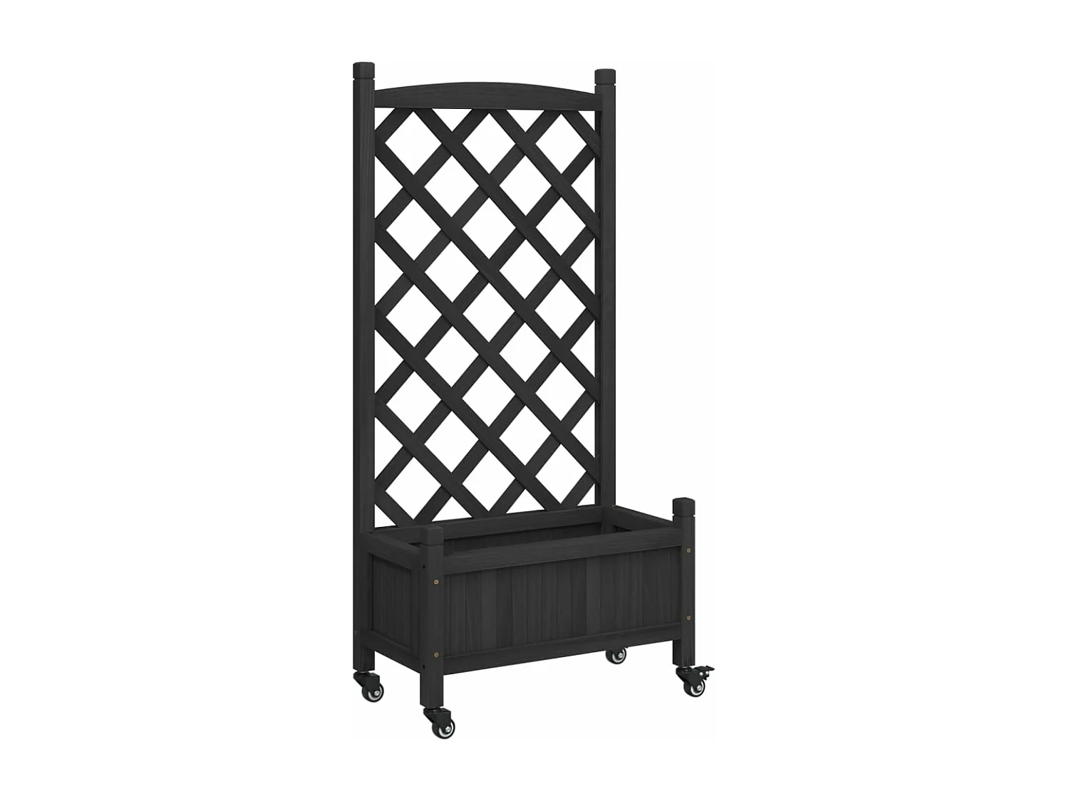 Jardinera con enrejado y ruedas madera maciza de abeto negro