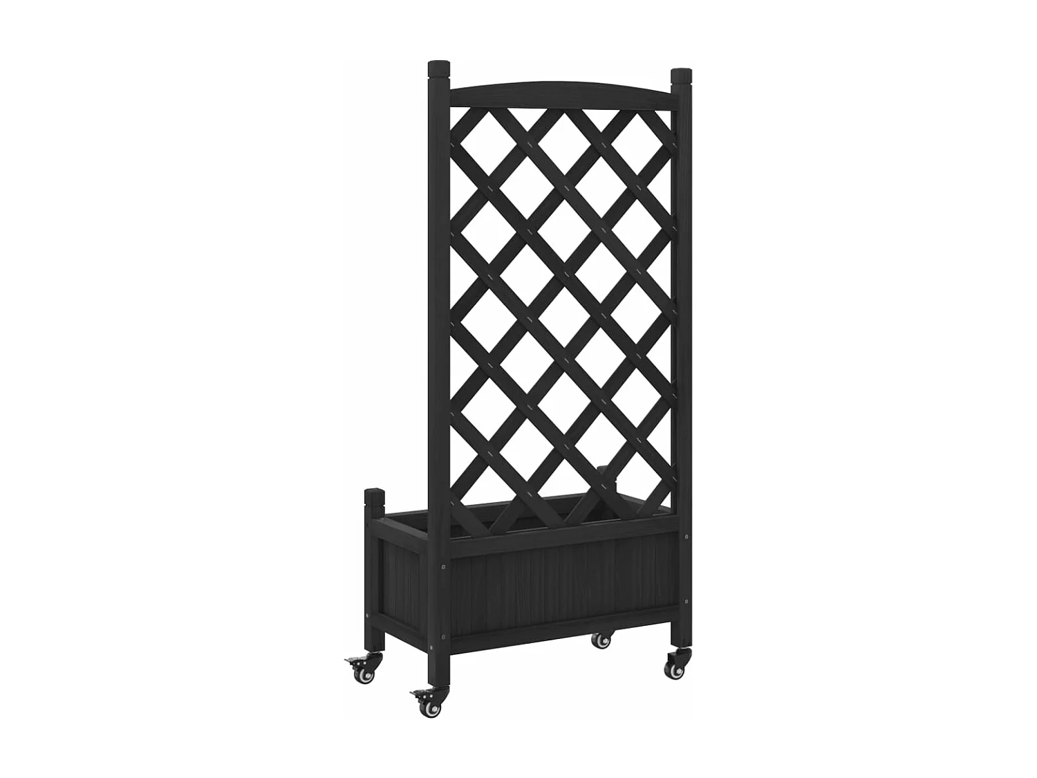 Jardinera con enrejado y ruedas madera maciza de abeto negro