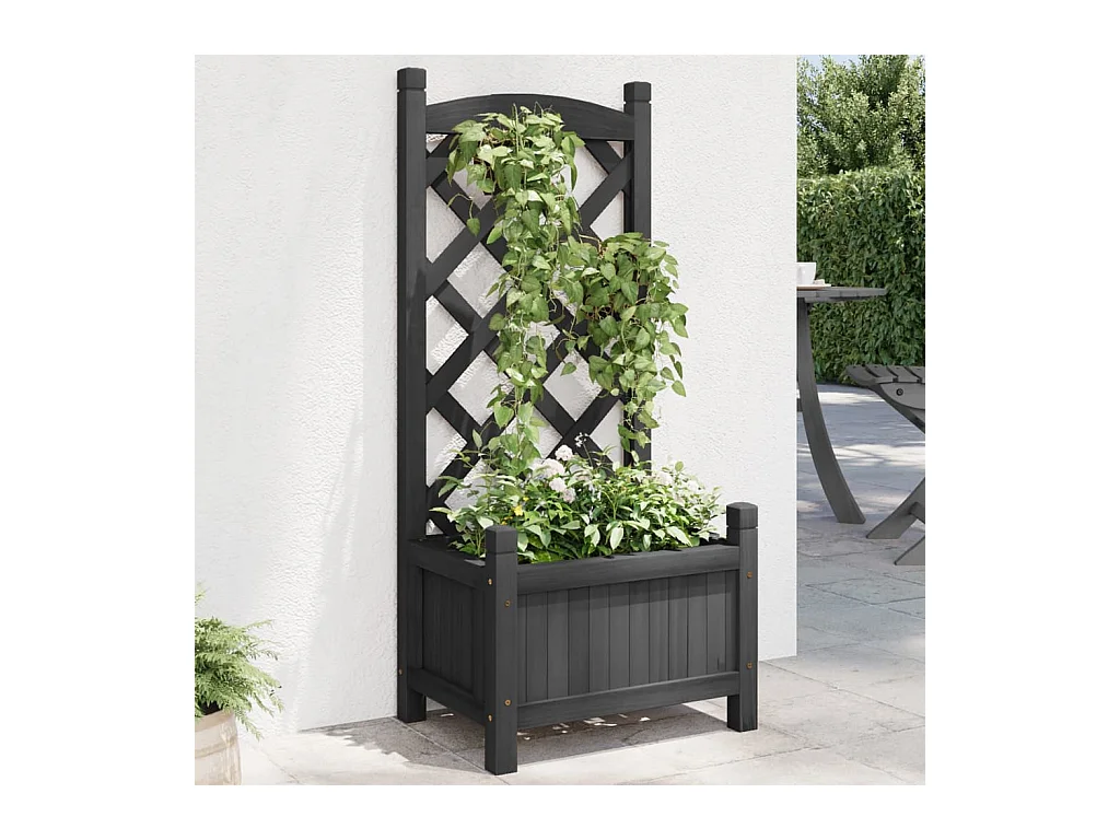 Jardinière avec treillis noir bois massif de sapin