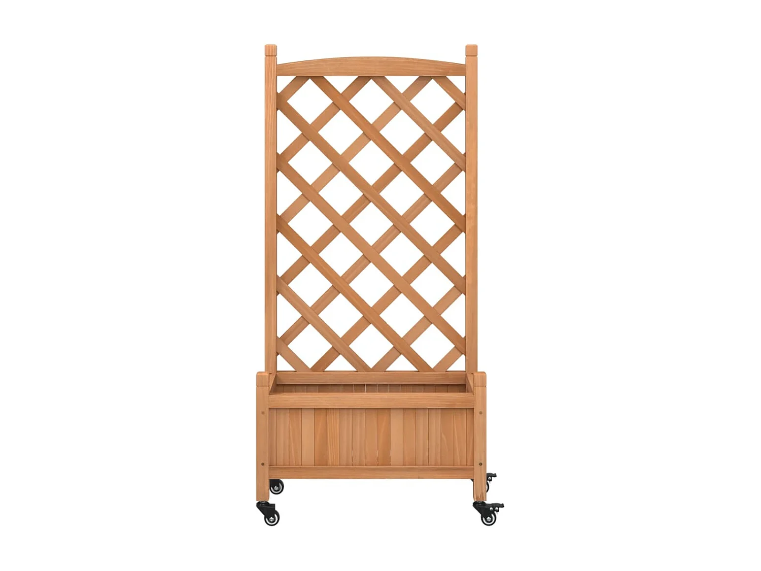 Jardinière avec treillis et roues marron bois massif de sapin