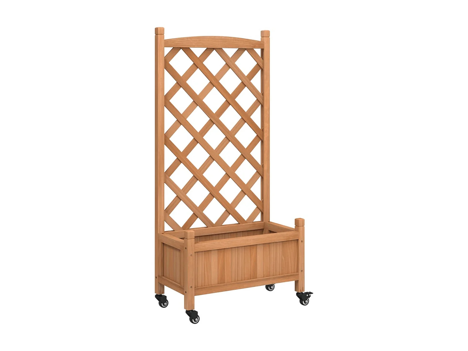 Jardinera con enrejado y ruedas madera maciza de abeto marrón