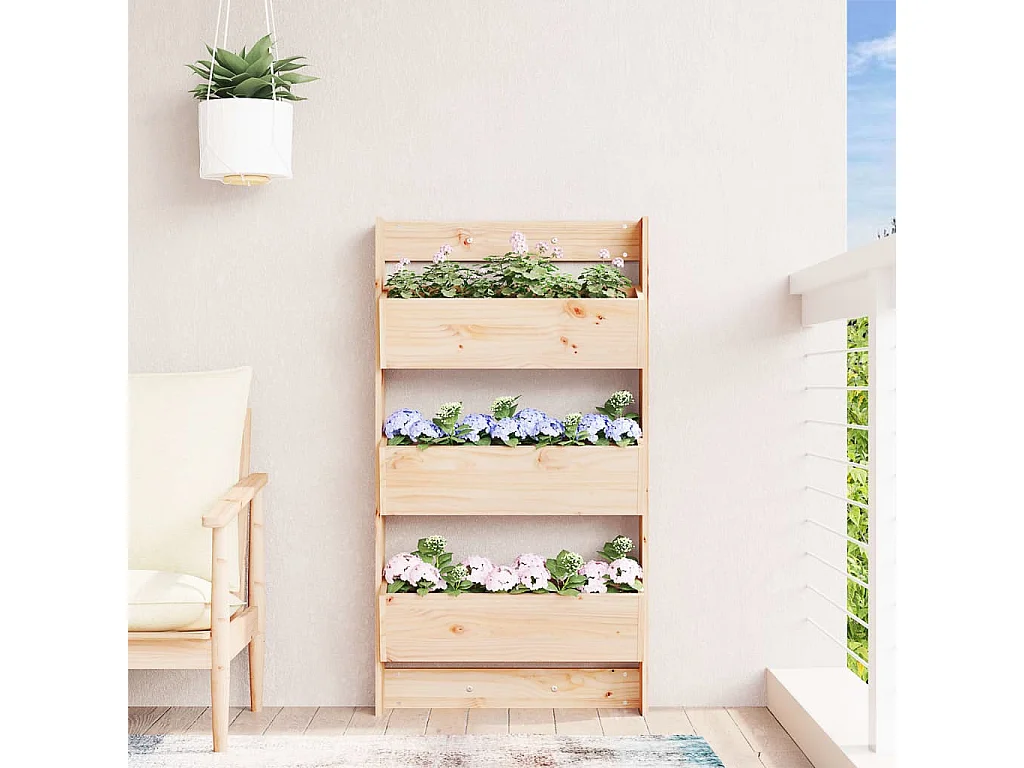 Jardinière murale 3 niveaux 60x18,5x110 cm bois de pin massif
