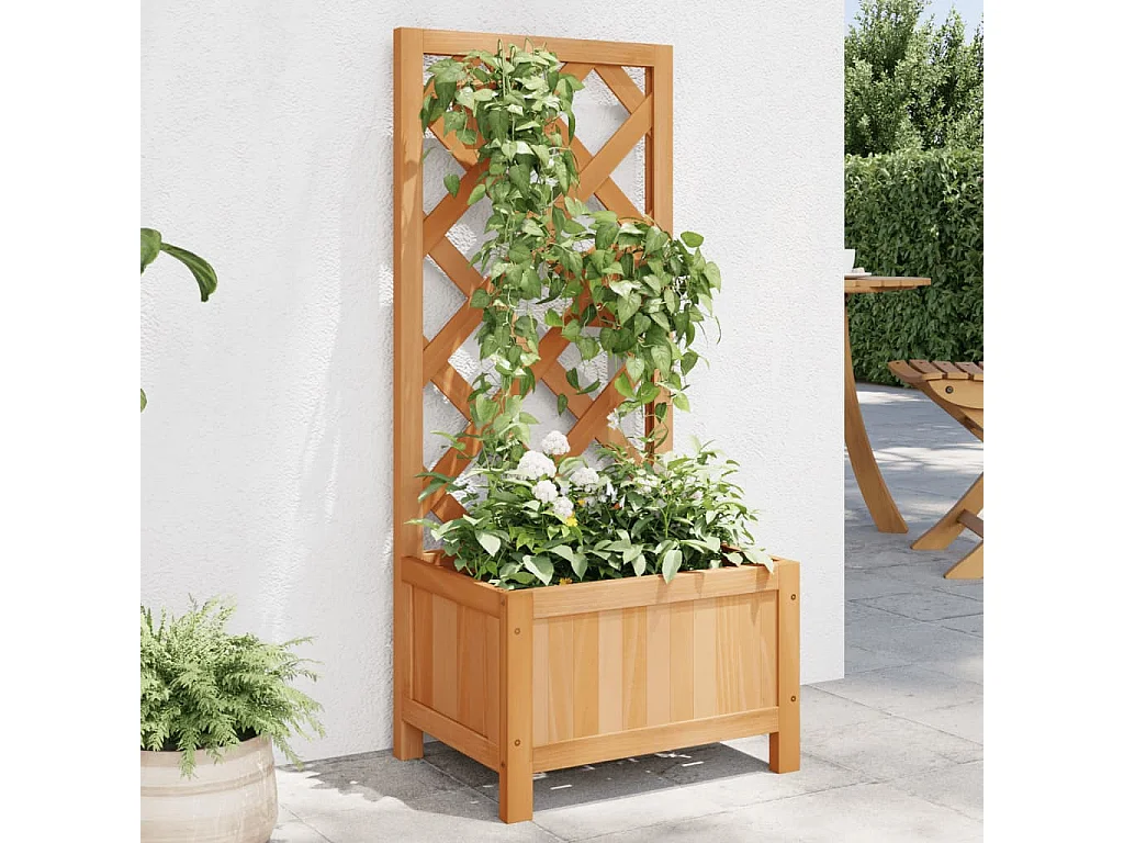 Jardinera con enrejado de madera maciza de abeto marrón