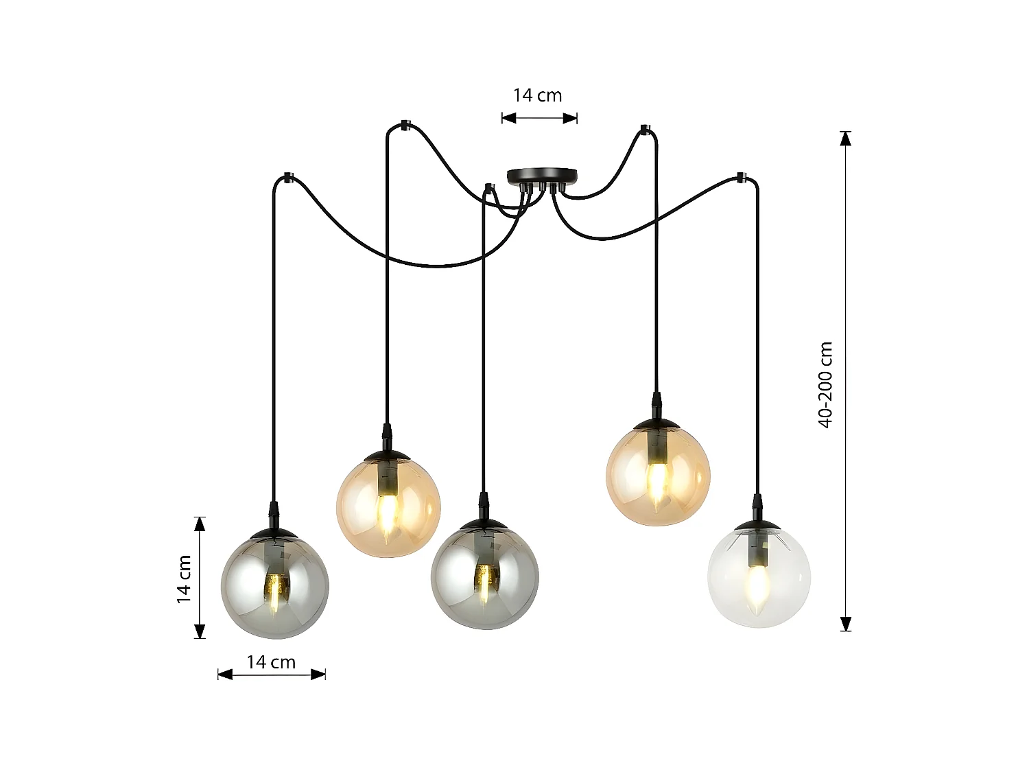 Lampada a Sospensione Gigi, Nero, 200x200x70 cm, EPIKASA