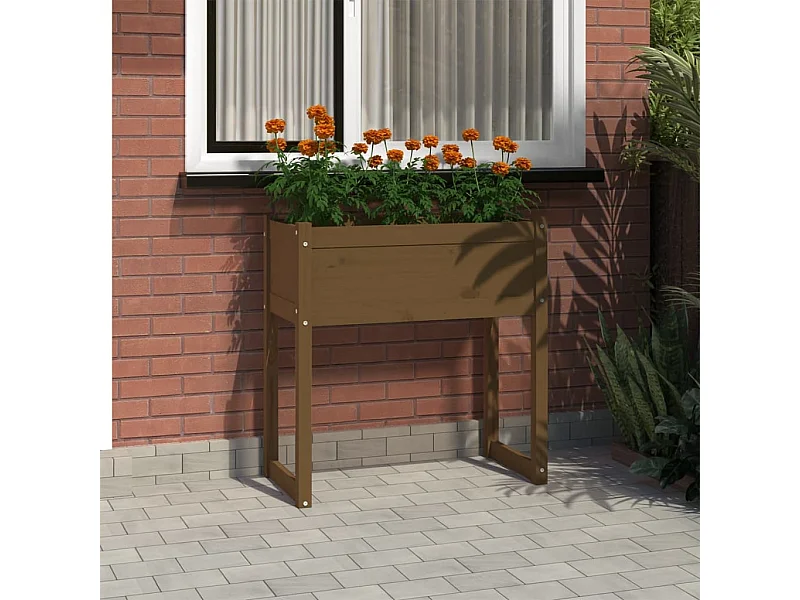 Jardinera madera maciza de pino marrón miel 78x40x81 cm