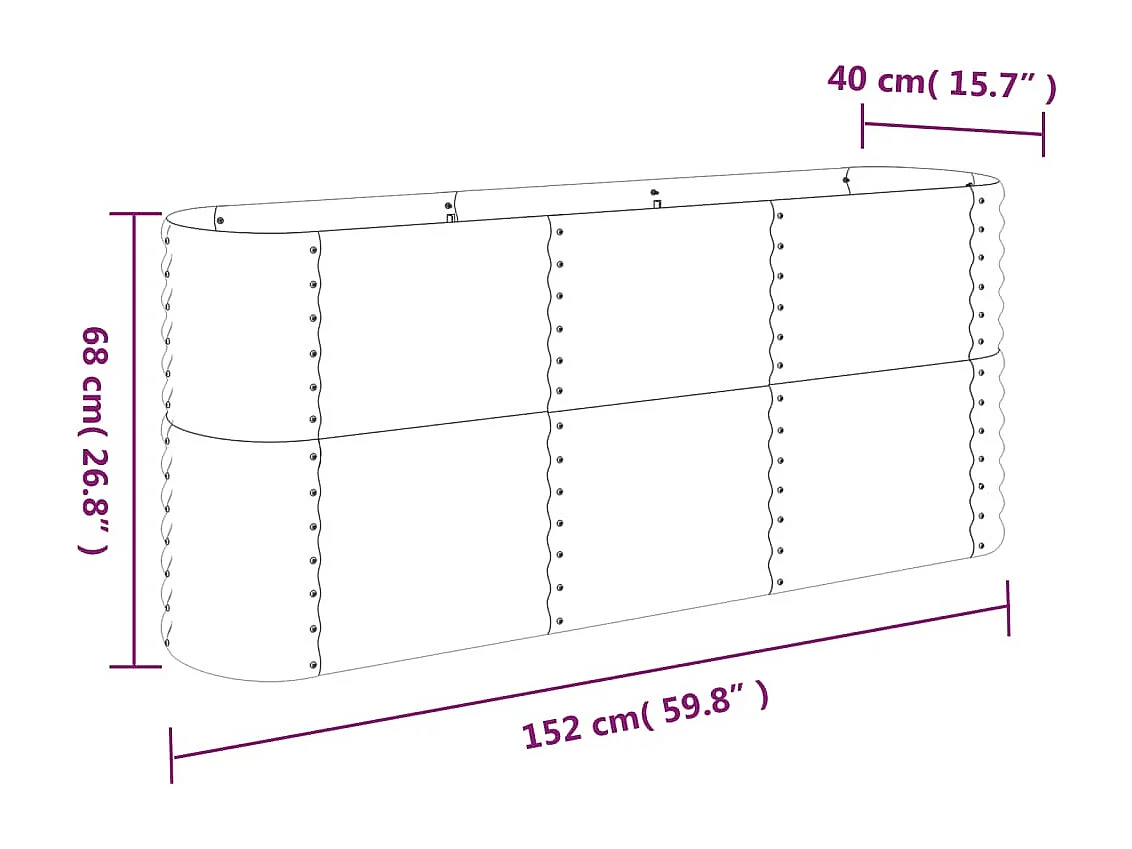 Lit surélevé de jardin Acier enduit de poudre 152x40x68 cm gris