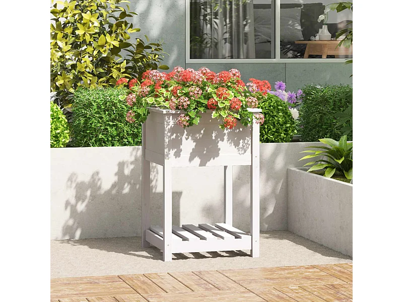 Jardinière avec étagère Blanc 54x54x81 cm Bois massif de pin