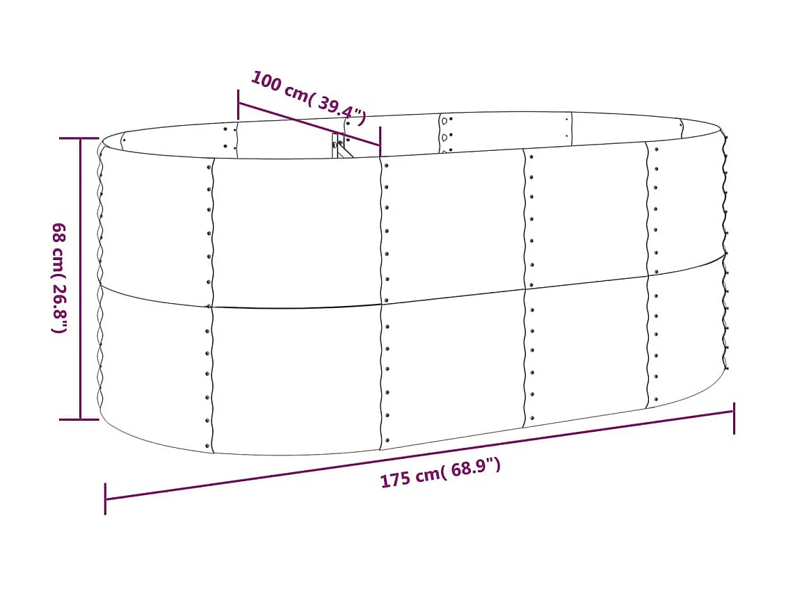 Canteiro elevado jardim 175x100x68 aço revestido a pó antracite