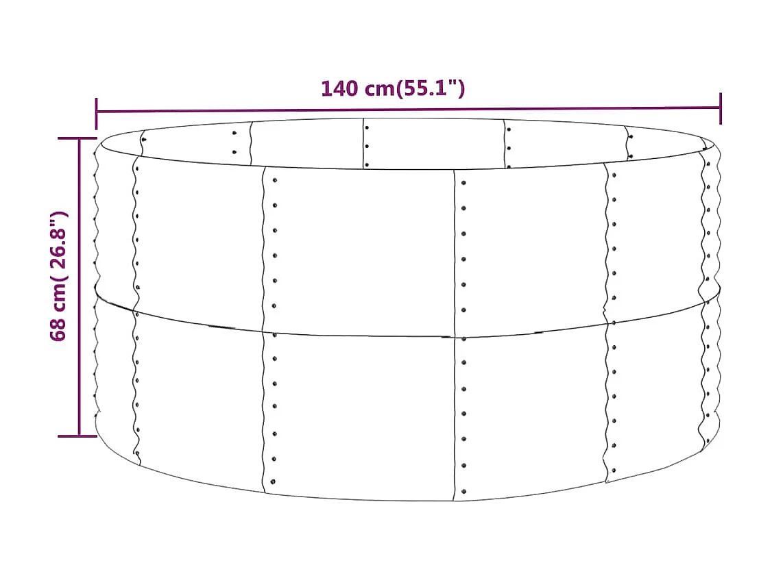 Canteiro elevado jardim 140x140x68 aço revestido a pó antracite