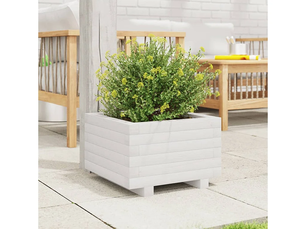 Vaso/floreira de jardim 40x40x26,5 cm pinho maciço branco