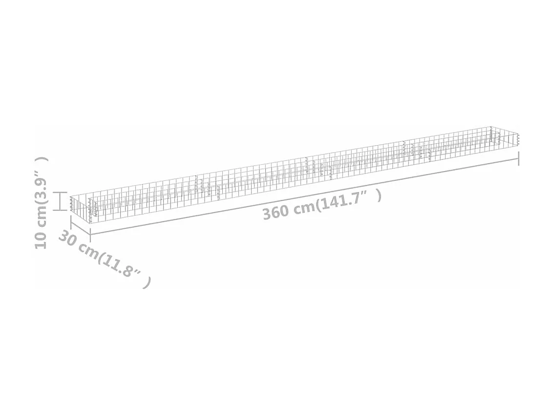 Lit surélevé à gabion Acier galvanisé 360x30x10 cm