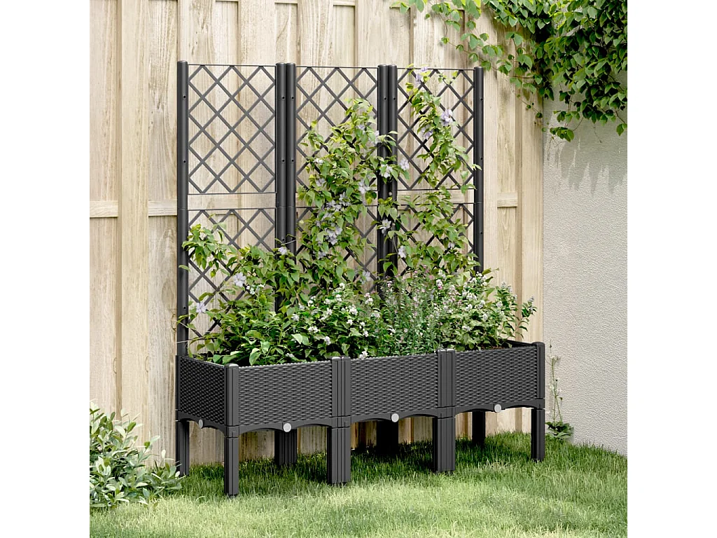 Vaso/floreira de jardim c/ treliça 120x40x142 cm PP preto